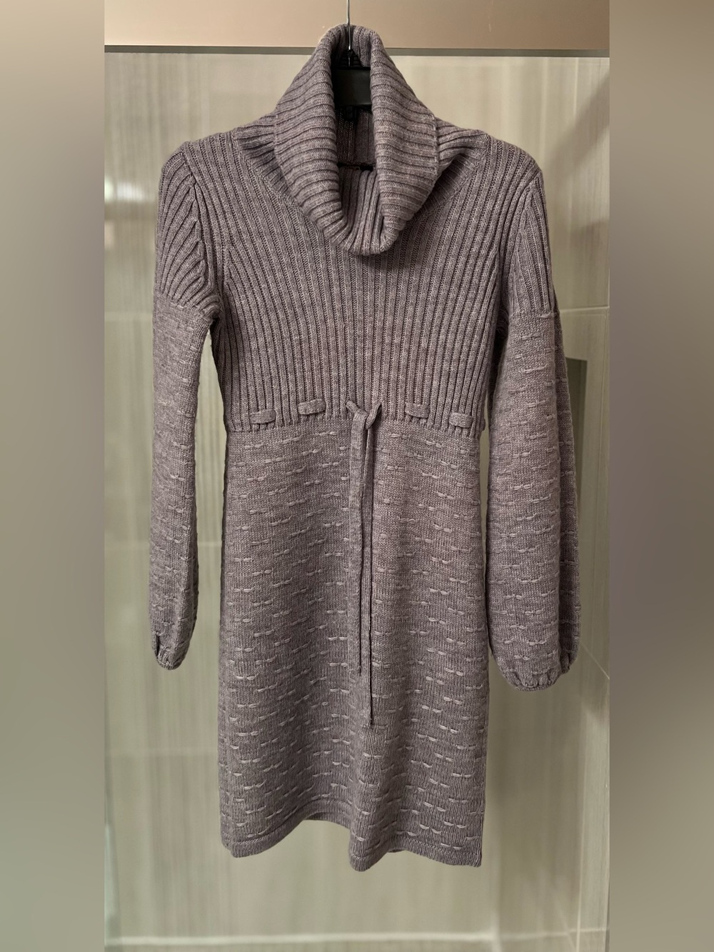POPulation Grey Cowl Neck Belted Knit Sweater Dress XS